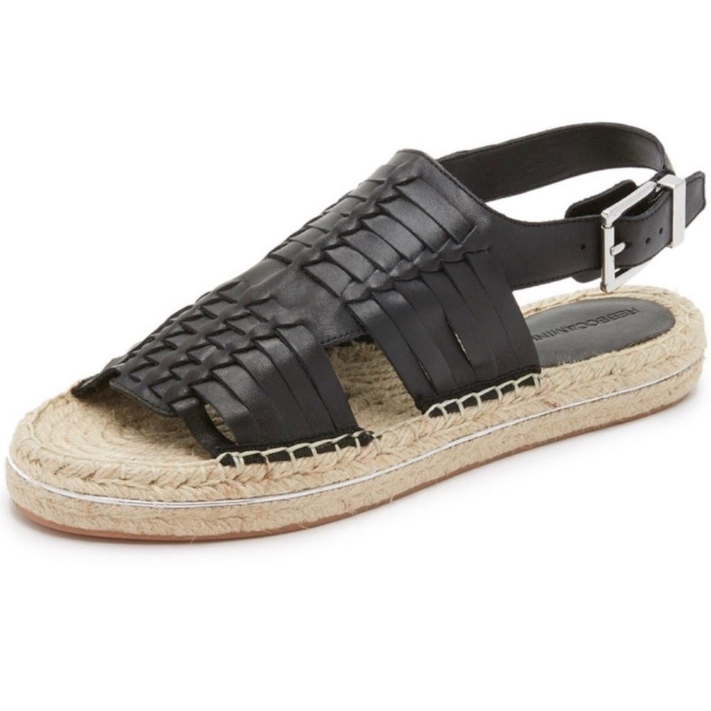 Rebecca Minkoff Gabriel Espadrille Platform Black Leather Sandal 8.5